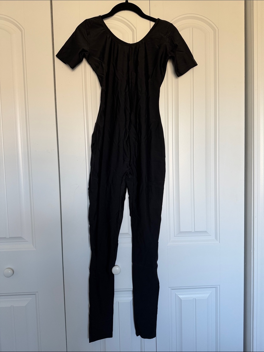 Black short Sleeve jumpsuit with Scoop Neck